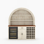 Napa Arched Solid Wood Large Bar Cabinet with Open Shelves and Fridge Space