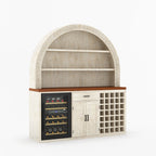 Napa Arched Solid Wood Large Bar Cabinet with Open Shelves and Fridge Space