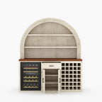 Napa Arched Solid Wood Large Bar Cabinet with Open Shelves and Fridge Space