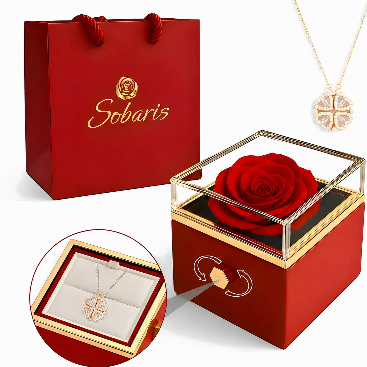 Rosa Eterna y Collar Trébol