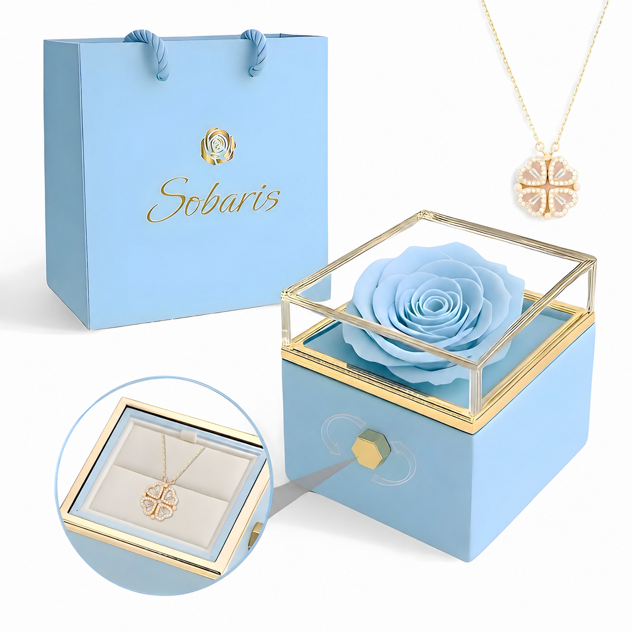 Rosa Eterna y Collar Trébol