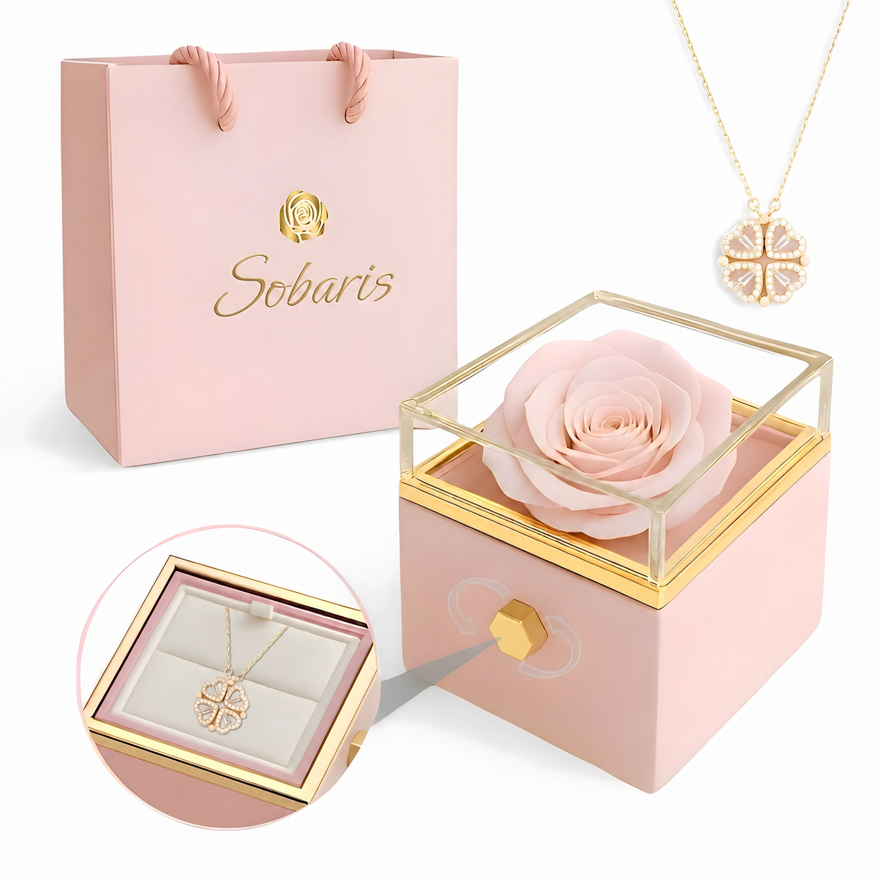 Rosa Eterna y Collar Trébol