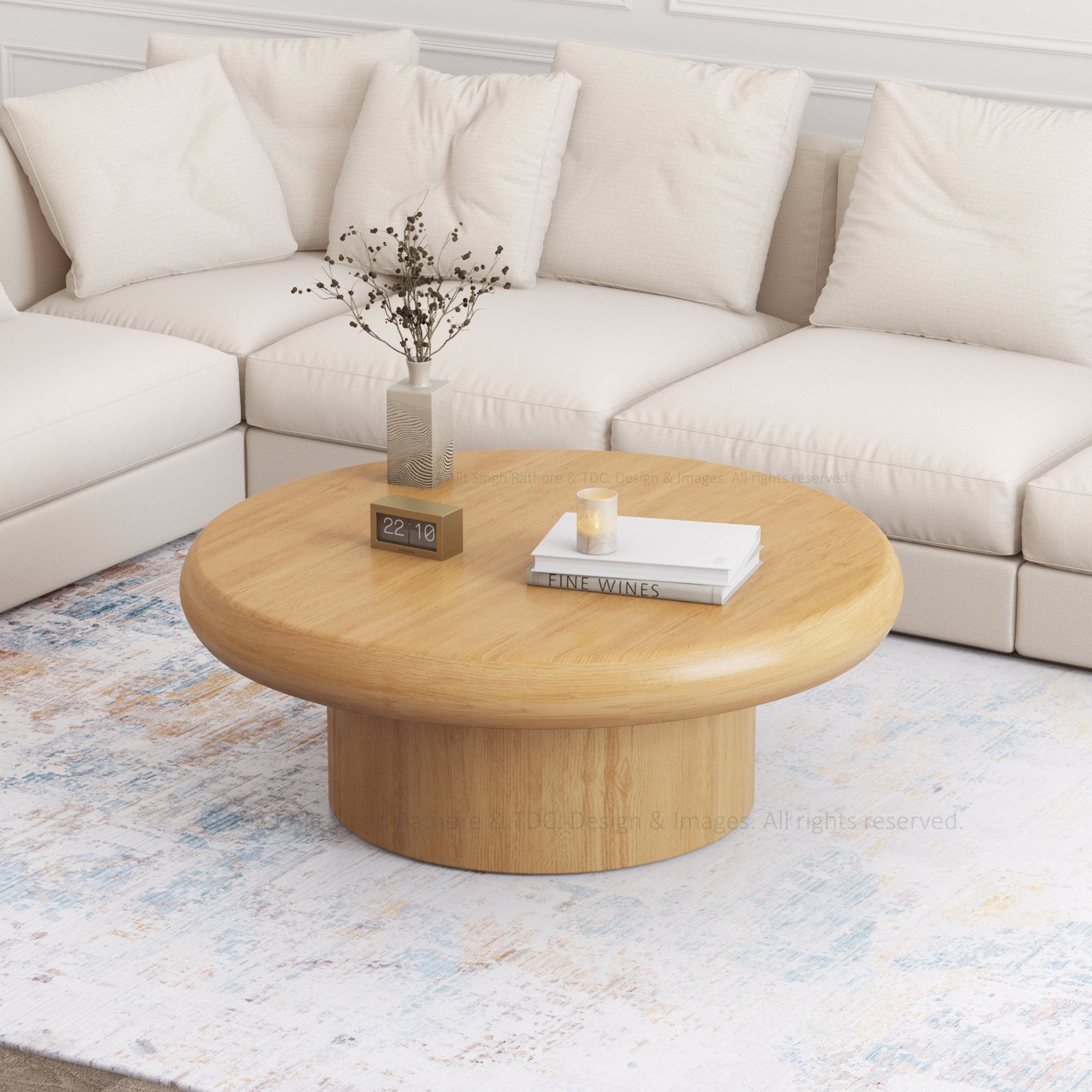 The Rural Art Cranford Teak Wood Round Coffee Table Drum Base