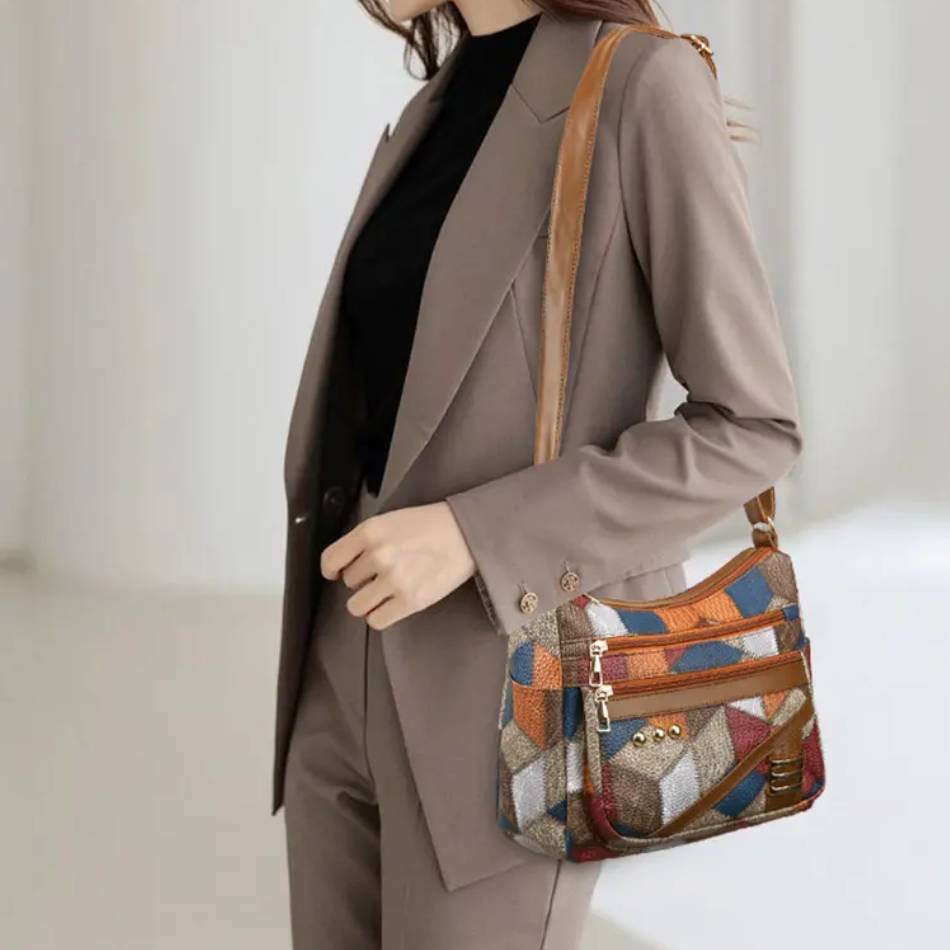 Bolso de hombro para mujer , multipocket, diseño patchwork