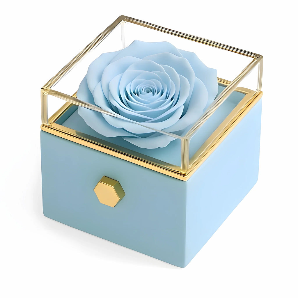 Caja de Rosa Eterna |  Rosa Real y Collar Trébol de Corazónes