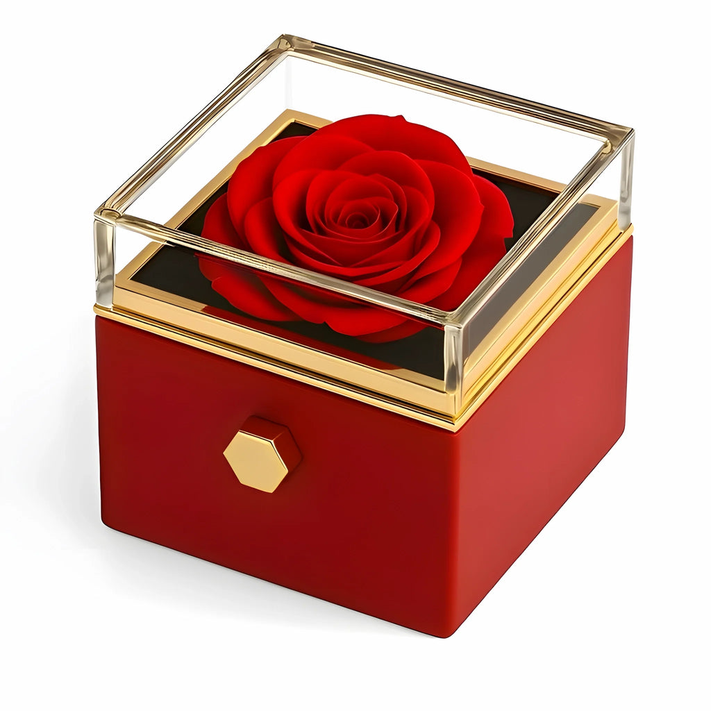 Caja de Rosa Eterna |  Rosa Real y Collar Trébol de Corazónes